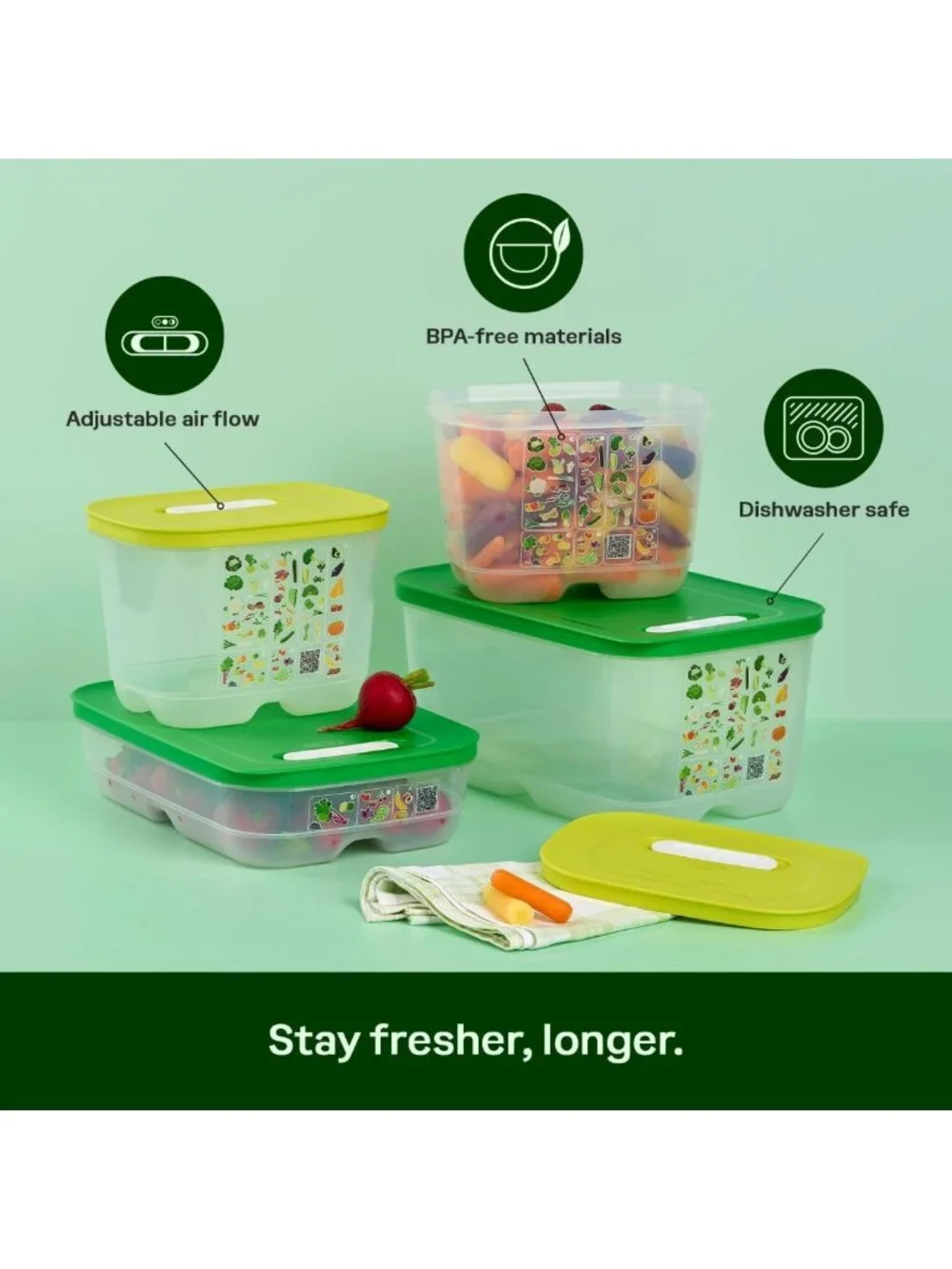 4-Piece BPA-Free Food Storage Container Set, Dishwasher Safe, Fridge